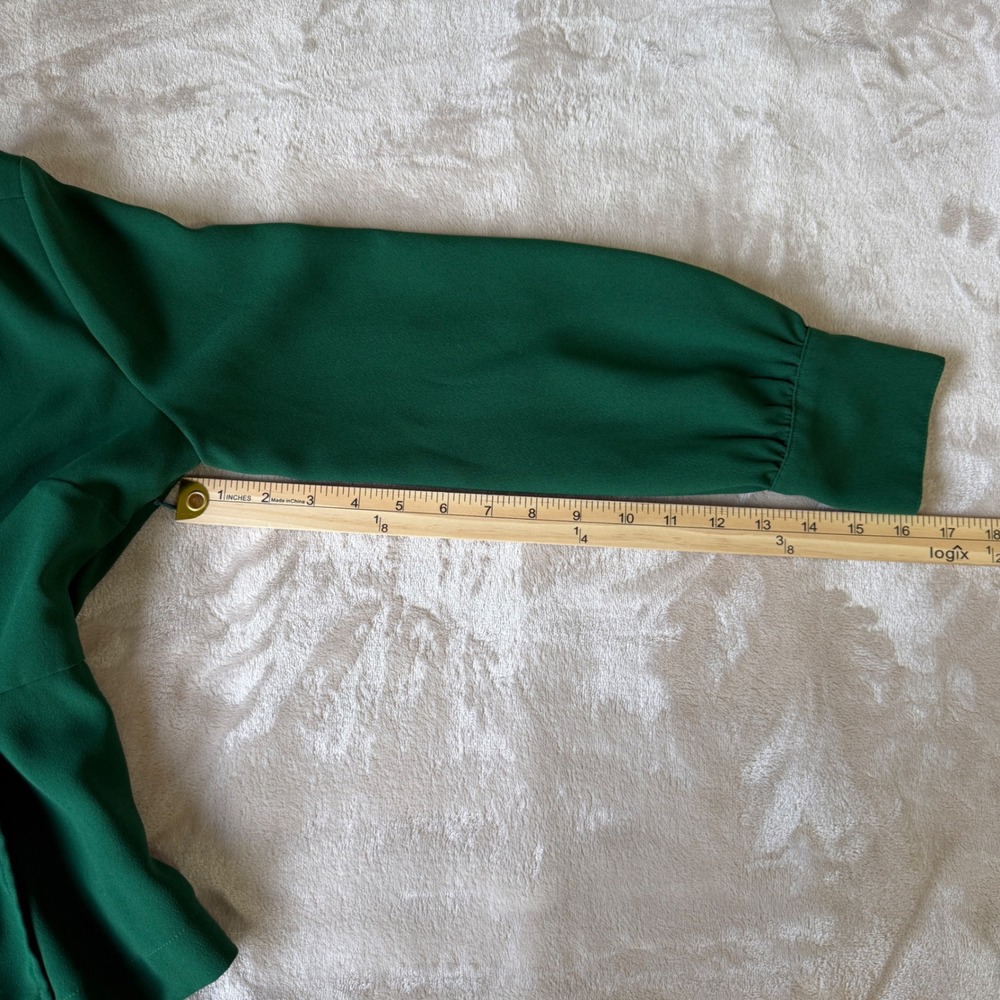 J. Crew Emerald Green Faux Wrap Peplum Blouse Size 4 Long Sleeve - Picture 6 of 8